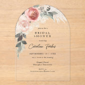Boho,フローラ，パンパスグラス，アーチブライダルシャワー アクリル招待状 (正面)