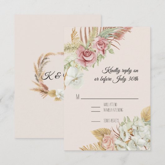 BOHO ブッシュ パンパス 葉っぱ ヤシの花 リース RSVP (正面/裏面)