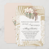 BOHO ホワイト オーキッド フローラル トロピカル フォリアージ クラフト 招待状 (正面/裏面)