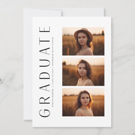 Boho モダン 4エレガント写真卒業パーティー 招待状 (正面)