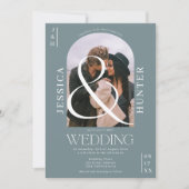 boho モダン arch 2枚の結婚ほこりっぽい青 招待状 (正面)