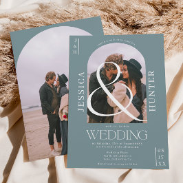 boho モダン arch 2枚の結婚ほこりっぽい青 招待状