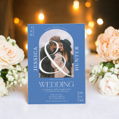 boho モダン arch 2枚の結婚レトロな青 招待状