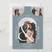 boho モダン arch 4枚の結婚ほこりっぽい青 セーブザデート (正面)