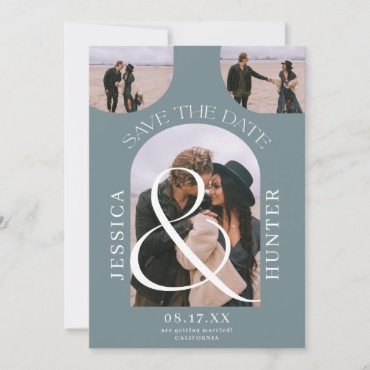 boho モダン arch 4枚の結婚ほこりっぽい青 セーブザデート (正面)