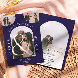 boho モダン arch 4枚結婚のネイビー・ブルー セーブザデート