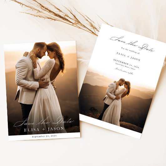 Boho モダン Verticalミニマル Photo日付を保存 招待状