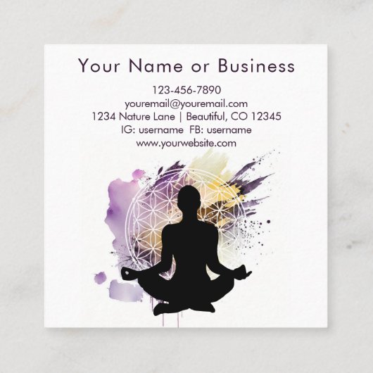 Boho モダン Yoga生命神聖幾何学の花 スクエア名刺 (裏面)