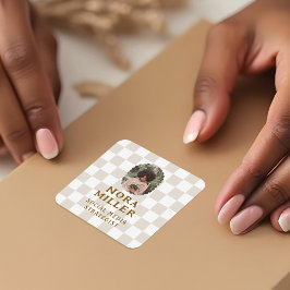 Boho モダンPattern市松模様に Photo Business スクエアシール