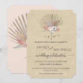 BOHO ラスティック パンパス グラス トロピカル モノグラム フラワーズ 招待状 (正面/裏面)