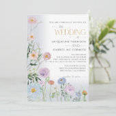 BOHO ワイルドフラワー フローラル エレガント ウォーターカラー ウェディング 招待状 (スタンド正面)