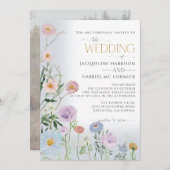 BOHO ワイルドフラワー フローラル エレガント ウォーターカラー ウェディング 招待状 (正面/裏面)