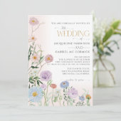 BOHO ワイルドフラワー フローラル エレガント ウォーターカラー ウェディング 招待状 (スタンド正面)