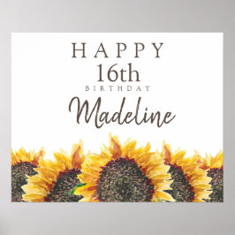 Boho 向日葵 ホワイト ハッピー 16歳の誕生日(またはその他の誕生日) ポスター