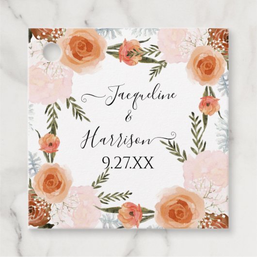 BOHO 水彩桃色腮红花卉叶子绿植 フェイバータグ (正面)