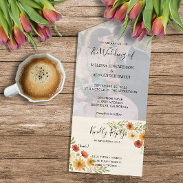 boho 素朴水色フローラ写真結婚s オールインワン招待状