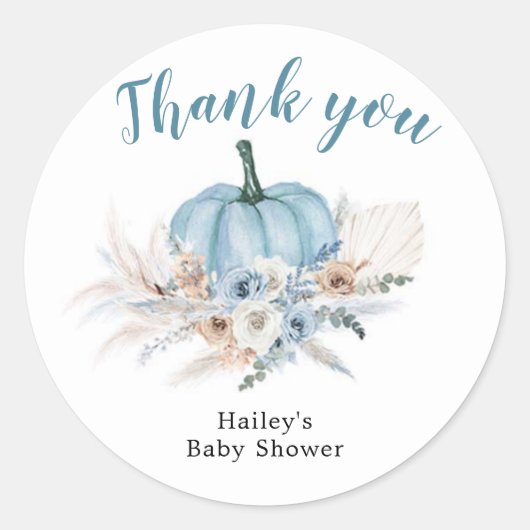 Boho 素朴 Blue Pumpkin男の子の秋ありがとう ラウンドシール (正面)