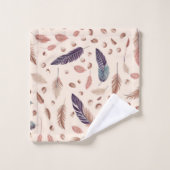 Boho，羽モダン, Chic, Nuteral, Tan バスタオルセット (ウォッシュタオル)