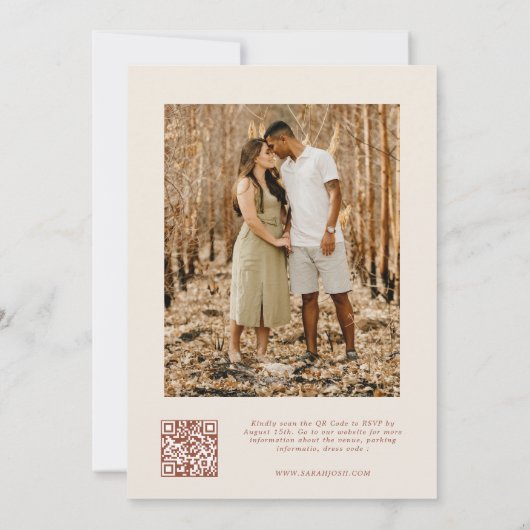 Boho 自然 Qrコーモダンドユニークスクリプトの写真 招待状 (裏面)