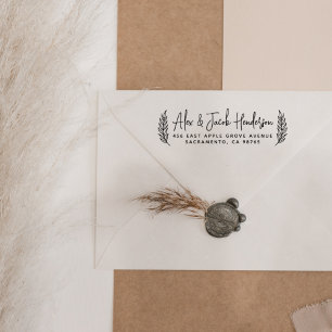 Boho 葉モダンScript結婚の差出人住所 ラバースタンプ