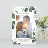 Boho 葉Botanical White Photo Save the Date (スタンド正面)