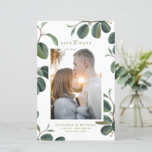 Boho 葉Botanical White Photo Save the Date