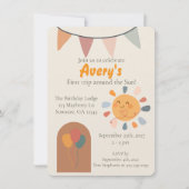 Boho 1歳の誕生日パーティー 初めての太陽一周記念 招待状 (正面)