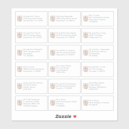 Boho 18個人名住所結婚のゲスト シール (シート)