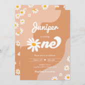 Boho 1st誕生日デイジーフローラGroovy 70のパーティー 招待状 (正面/裏面)