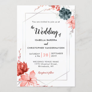 Boho 2019コーラルフローラ水結婚色 招待状