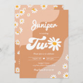 Boho 2nd誕生日デイジーフローラGroovy 70のパーティー 招待状 (正面/裏面)