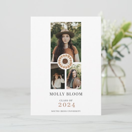 Boho 3 Photo Terracotta卒業発表 招待状 (スタンド正面)