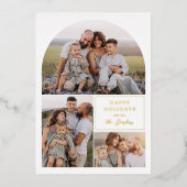 Boho 4モダンフォトコラージュArchクリスマスフォト 箔シーズンカード (正面)