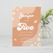 Boho 5th誕生日デイジーフローラGroovy 70sパーティー 招待状 (スタンド正面)