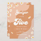 Boho 5th誕生日デイジーフローラGroovy 70sパーティー 招待状 (正面/裏面)