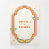 Boho 70sレトロカラフルGroovyフレー結婚ム 三つ折り招待状 (カバー)