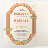 Boho 70sレトロカラフルGroovyフレー結婚ム 三つ折り招待状 (内部最初)