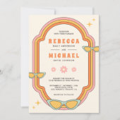 Boho 70sレトロカラフルGroovyフレー結婚ム 招待状 (正面)