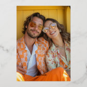 Boho 70sレトロカラフルGroovyフレ結婚ームの金ゴールド 箔招待状 (裏面)