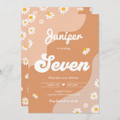 Boho 7th誕生日デイジーフローラGroovy 70sパーティー 招待状 (正面/裏面)