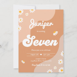 Boho 7th誕生日デイジーフローラGroovy 70sパーティー 招待状
