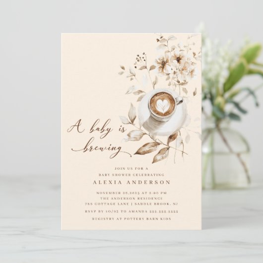 Boho A Baby Is Brewing Baby Shower  招待状 (スタンド正面)