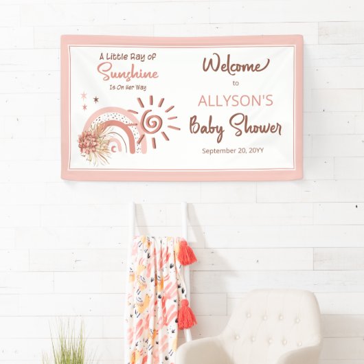 Boho A Little Ray of Sunshine Girl赤ちゃんシャワー禁止 横断幕 (インサイチュ)