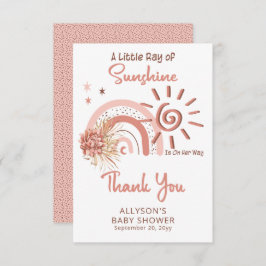 Boho A Little Ray of Sunshine Girl Baby Shower サンキューカード