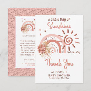 Boho A Little Ray of Sunshine Girl Baby Shower サンキューカード