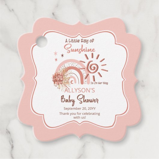 Boho A Little Ray of Sunshine Girl Baby Shower フェイバータグ (正面)