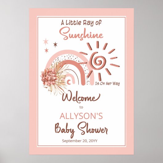 Boho A Little Ray of Sunshine Girl Baby Shower ポスター (正面)