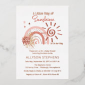 Boho A Little Ray of Sunshine Girl Baby Shower 箔招待状 (正面)