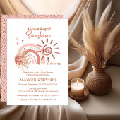 Boho A Little Ray of Sunshine Girl Baby Shower 箔招待状