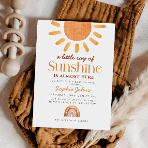 Boho A Little Ray of Sunshine Rainbow Baby Shower 招待状